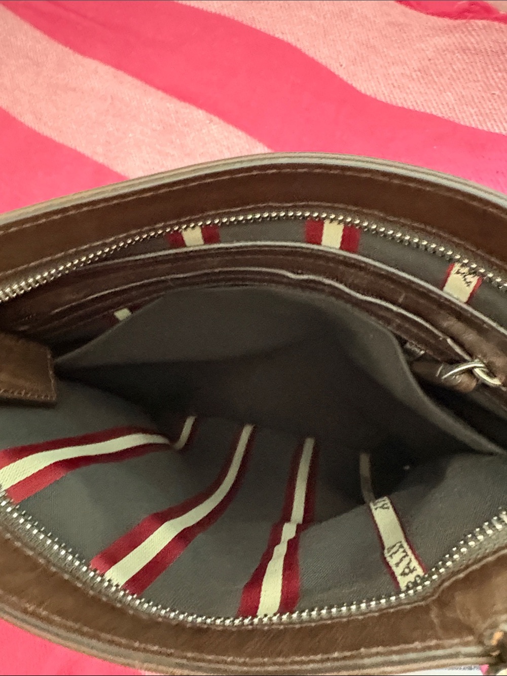 Bally Brown Leather Crossbody with Red and Cream Striped Strap - Picture 9 of 10